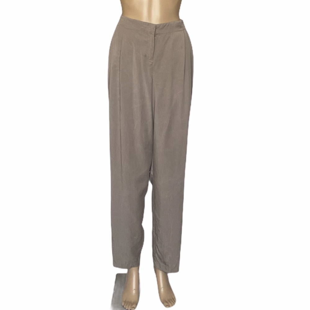 Eileen Fisher Light Taupe Gray Tencel Pleated Pants Women's Size L / 14-16